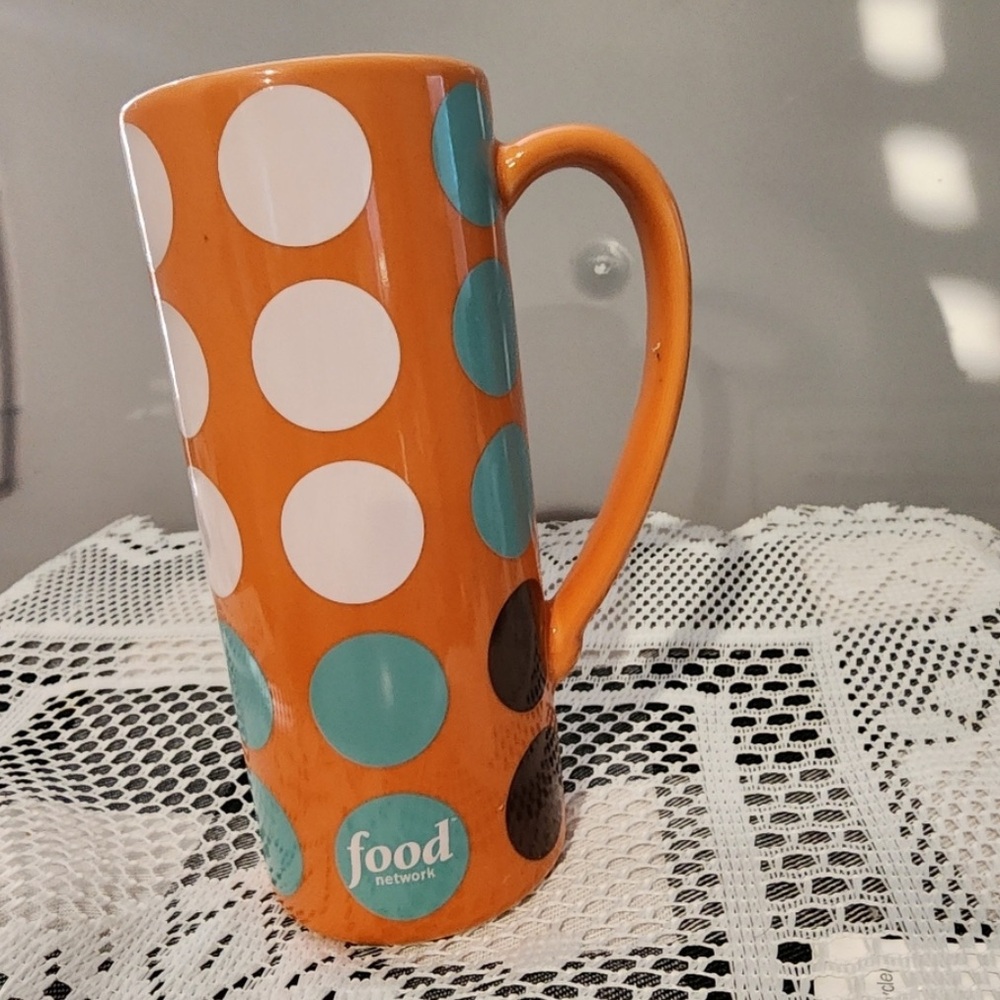 New Food network coffee mug orange 10oz tall skinny
